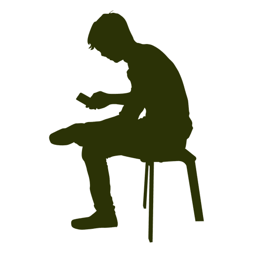 Boy checking mobile silhouette PNG Design