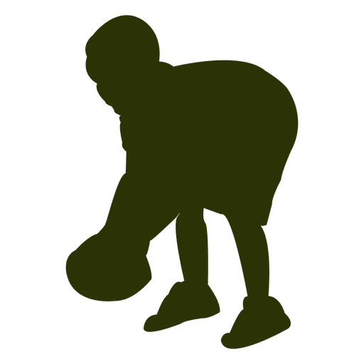 Boy picking ball silhouette on his side PNG Design