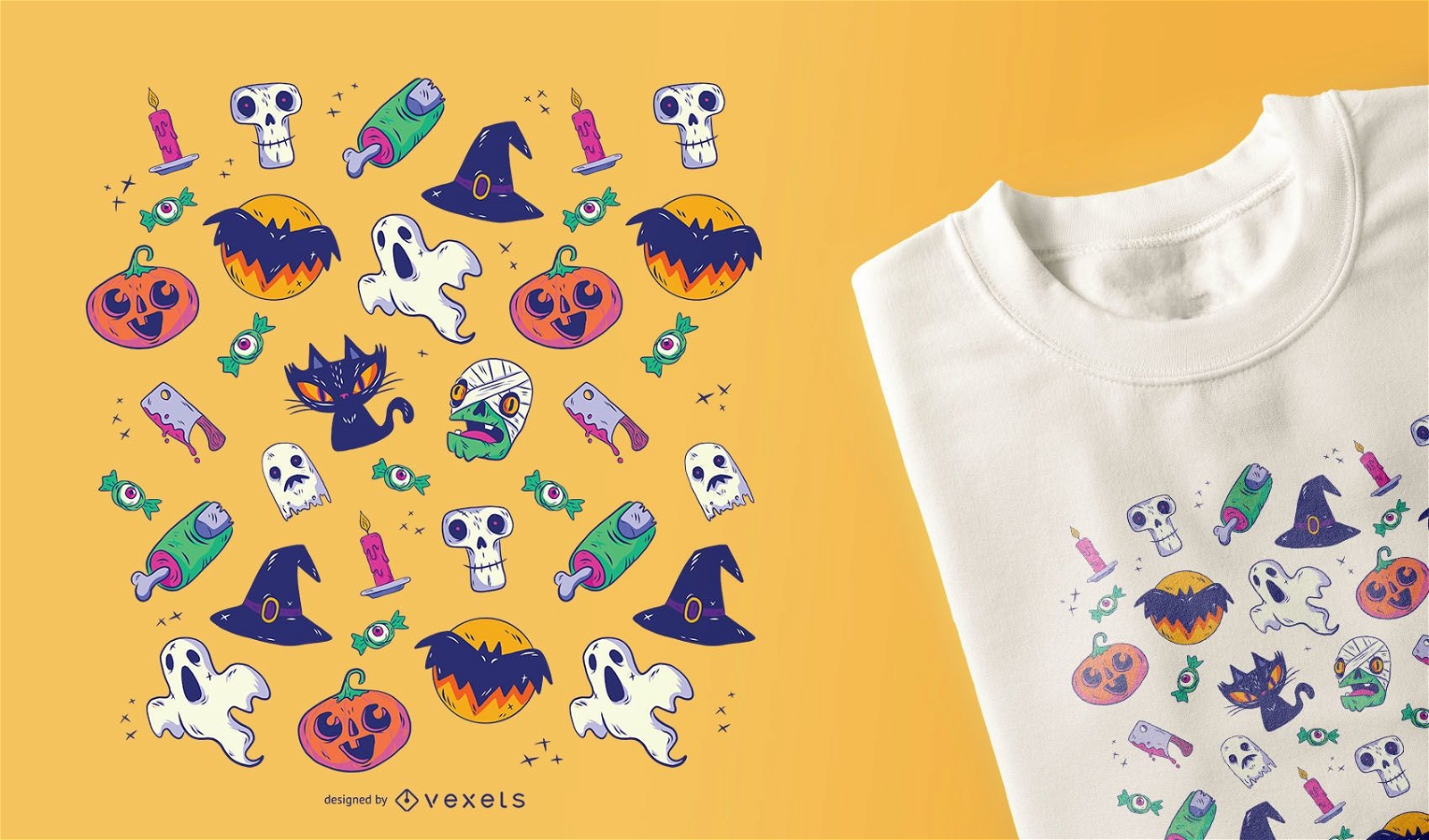 Design de camisetas com padrão de Halloween