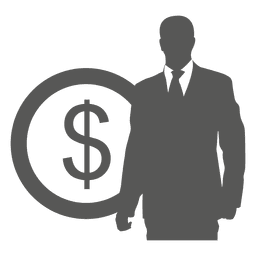 Empresario en icono de moneda frontal Diseño PNG