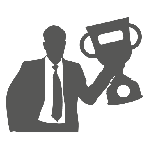 Businessman raising trophy icon