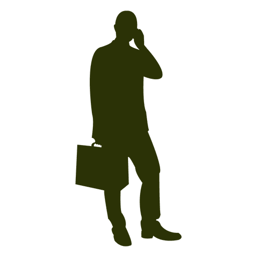 Businessman talking mobile standing with briefcase PNG Design