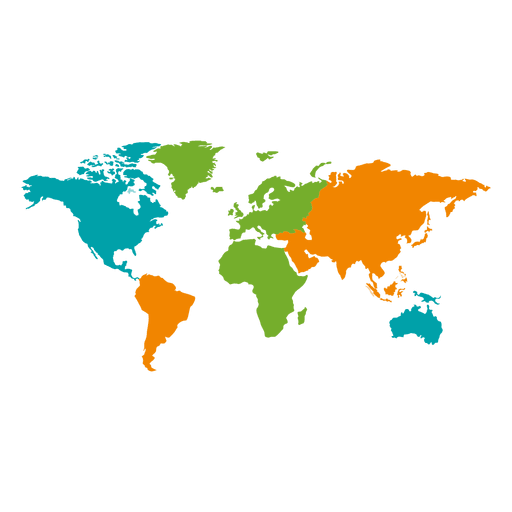 Mapa del mundo continental de diferentes colores Diseño PNG