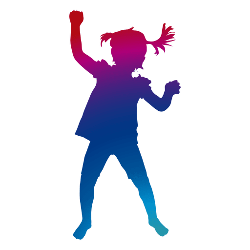 Girl playing silhouette in rainbow tones PNG Design