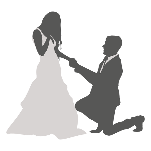 Groom kneeling to bride