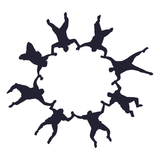 Group skydiving silhouette PNG Design