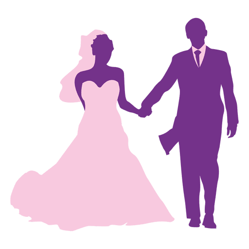 Happy wedding couple silhouette