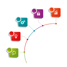 Labeled icon squares multistage infographic Labeled icon squares multistage infographic