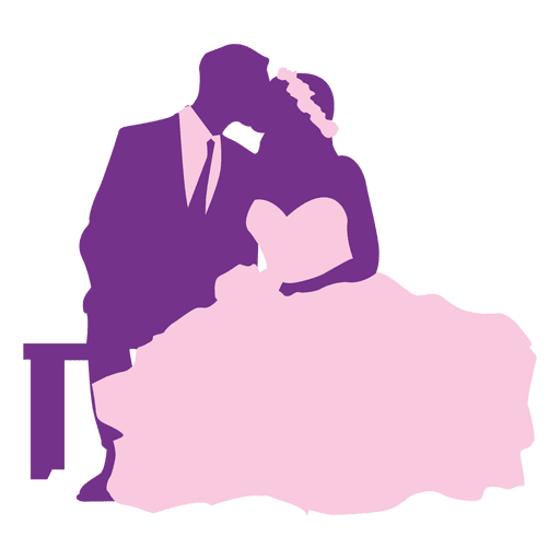 Married couple kissing silhouette PNG Design