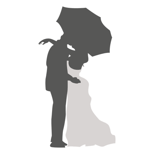 Casal de noivos se beijando sob o guarda-chuva Desenho PNG