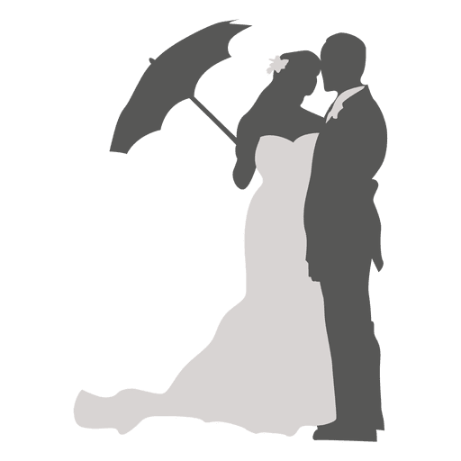 Par casando com guarda-chuva silueta Desenho PNG