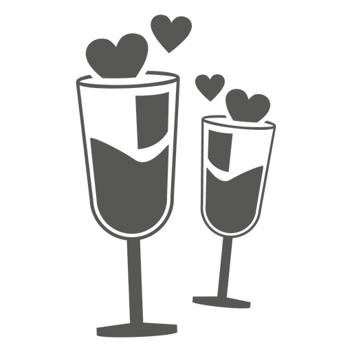 Wine glasses with hearts PNG Design