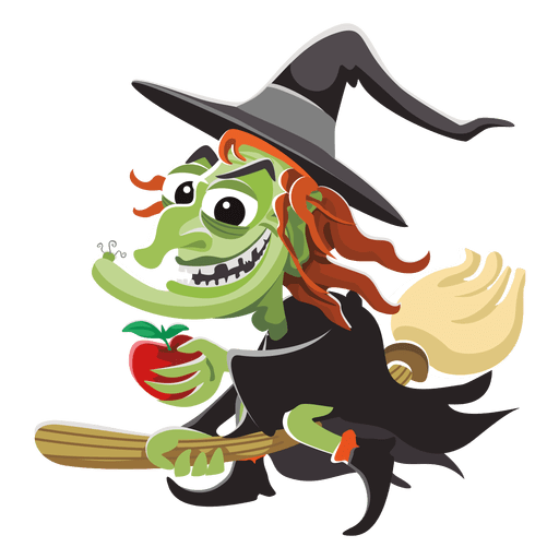 Witch cartoon on broom - Transparent PNG & SVG vector file