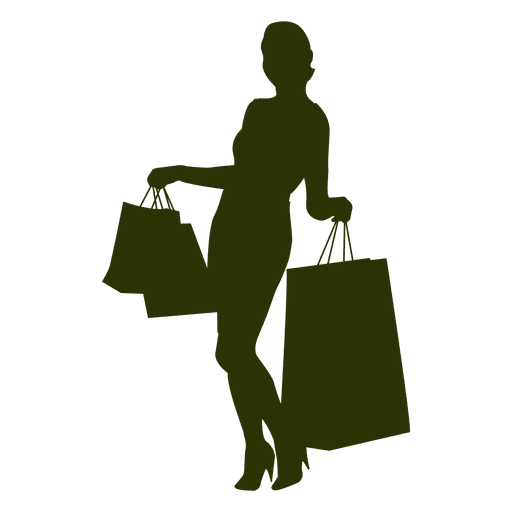 Fraueneinkaufsschattenbild mit der Taschenaufstellung PNG-Design