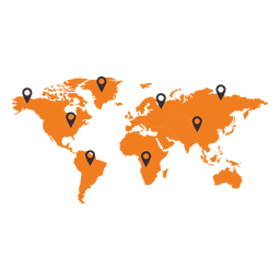 Mapa mundial com ponteiro de continente Desenho PNG