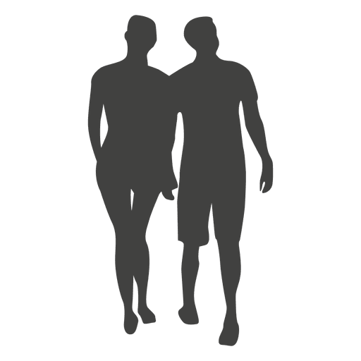 Young couple walking silhouette