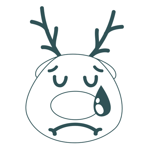 Emoticon de trazo verde de cara de reno llorando 44 Diseño PNG