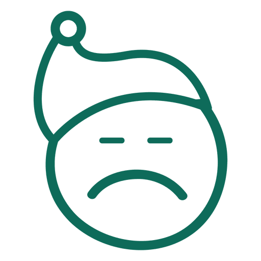 Frown santa claus hat face green stroke emoticon PNG Design