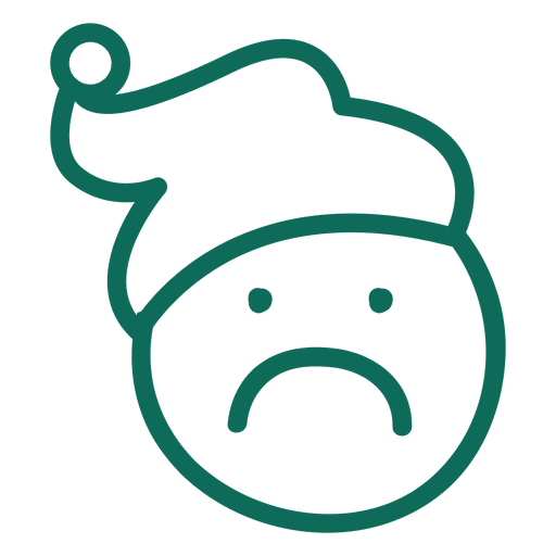 Frown santa claus hat face green stroke emoticon 12 PNG Design