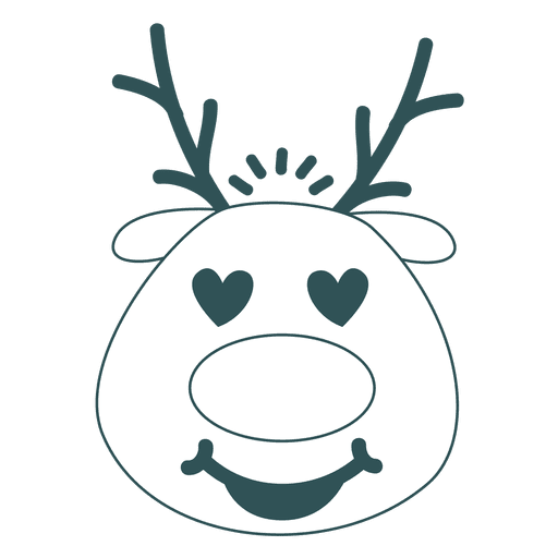 Heart eyes reindeer face green stroke emoticon 42 PNG Design