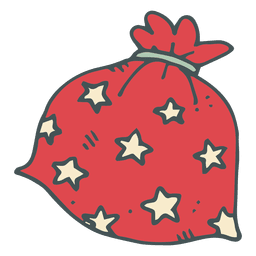 Ícone de desenho animado desenhado à mão de sacola de bolinhas vermelhas. Desenho PNG