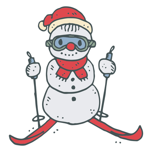 Ícone de desenho animado de esqui boneco de neve desenhado à mão 22 Desenho PNG