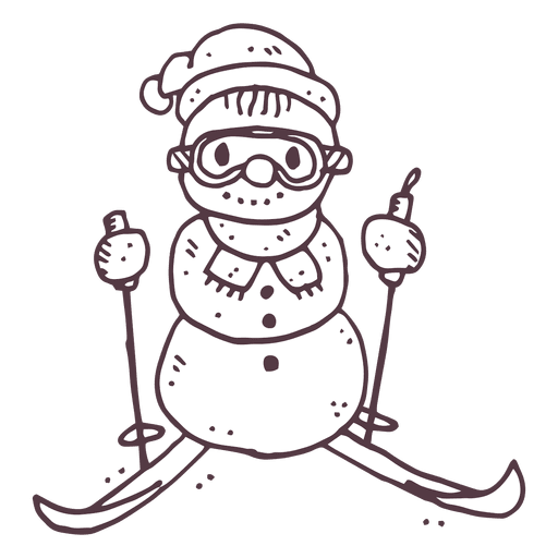 Icono dibujado mano muñeco de nieve esquí 16 Diseño PNG