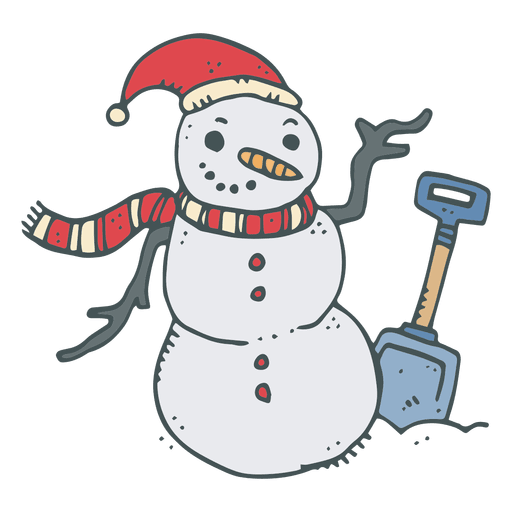 Snowman shovel hand drawn cartoon icon 1