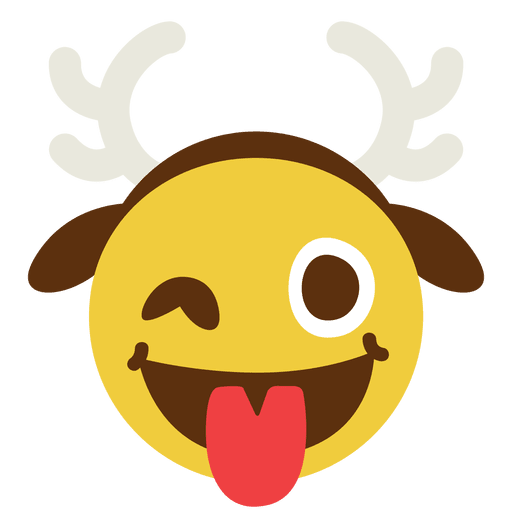 Tongue wink antler face emoticon 10 PNG Design