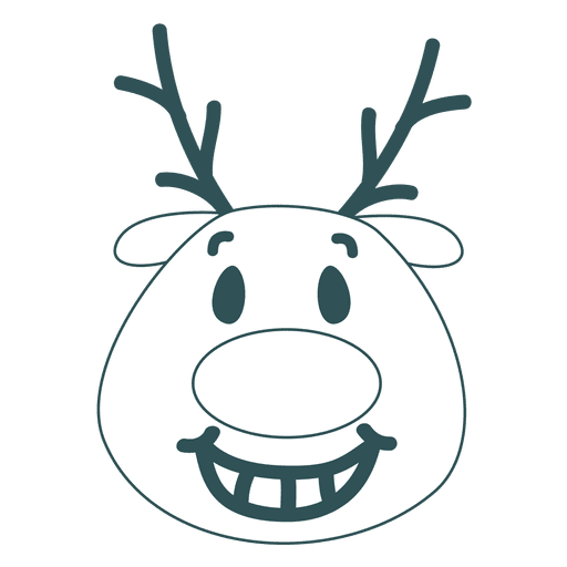 Toothy smile reindeer face green stroke emoticon 53