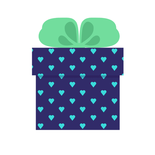Caja de regalo de corazones azules icono de lazo verde 11 Diseño PNG