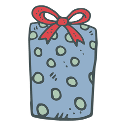 Blaue gepunktete Geschenkbox rote Bogenhand gezeichnete Ikone 29 PNG-Design