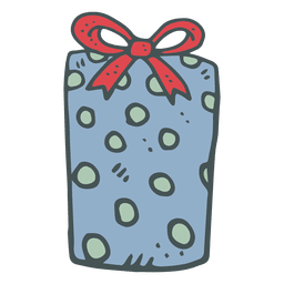 Caixa de presente de bolinhas azuis ícone desenhado à mão com arco vermelho 29 Desenho PNG