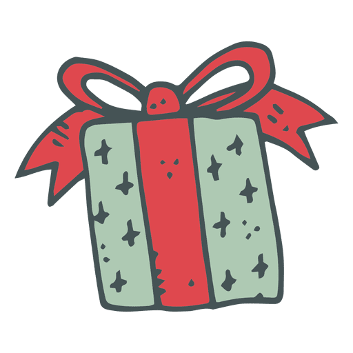 Green gift box red bow hand drawn icon 35 PNG Design
