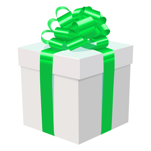 Caja de regalo blanca icono de lazo verde 2 Diseño PNG