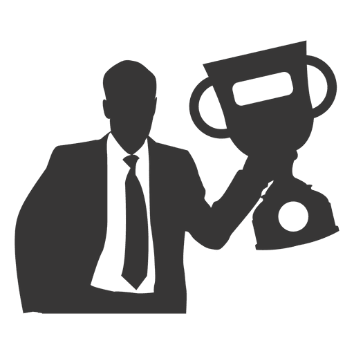 Businessman raising trophy
