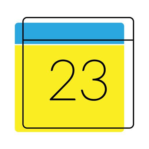 Icono de fecha de calendario amarillo y azul