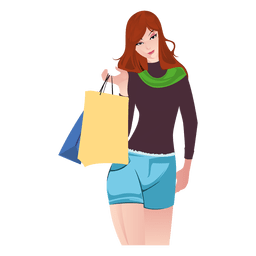 Dibujos animados de niña de compras con bolsas Diseño PNG