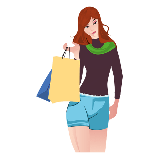Shopping girl cartoon with bags PNG Design