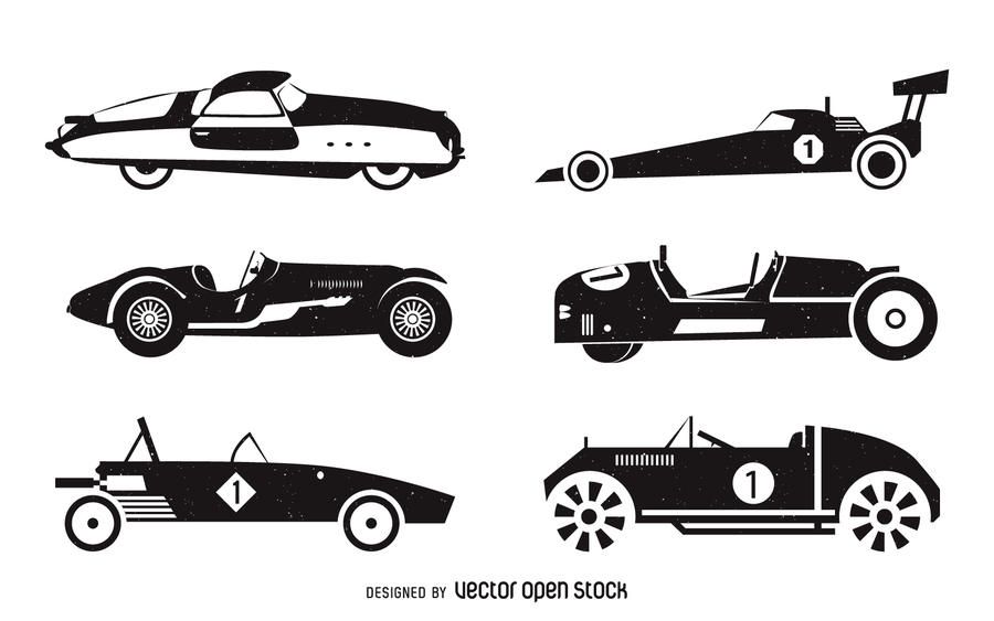 Conjunto de silueta de coches de carreras vintage Conjunto de silueta de coches de carreras vintage