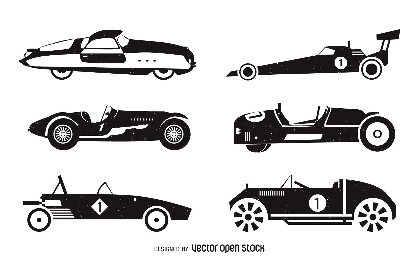 Conjunto de silueta de coches de carreras vintage