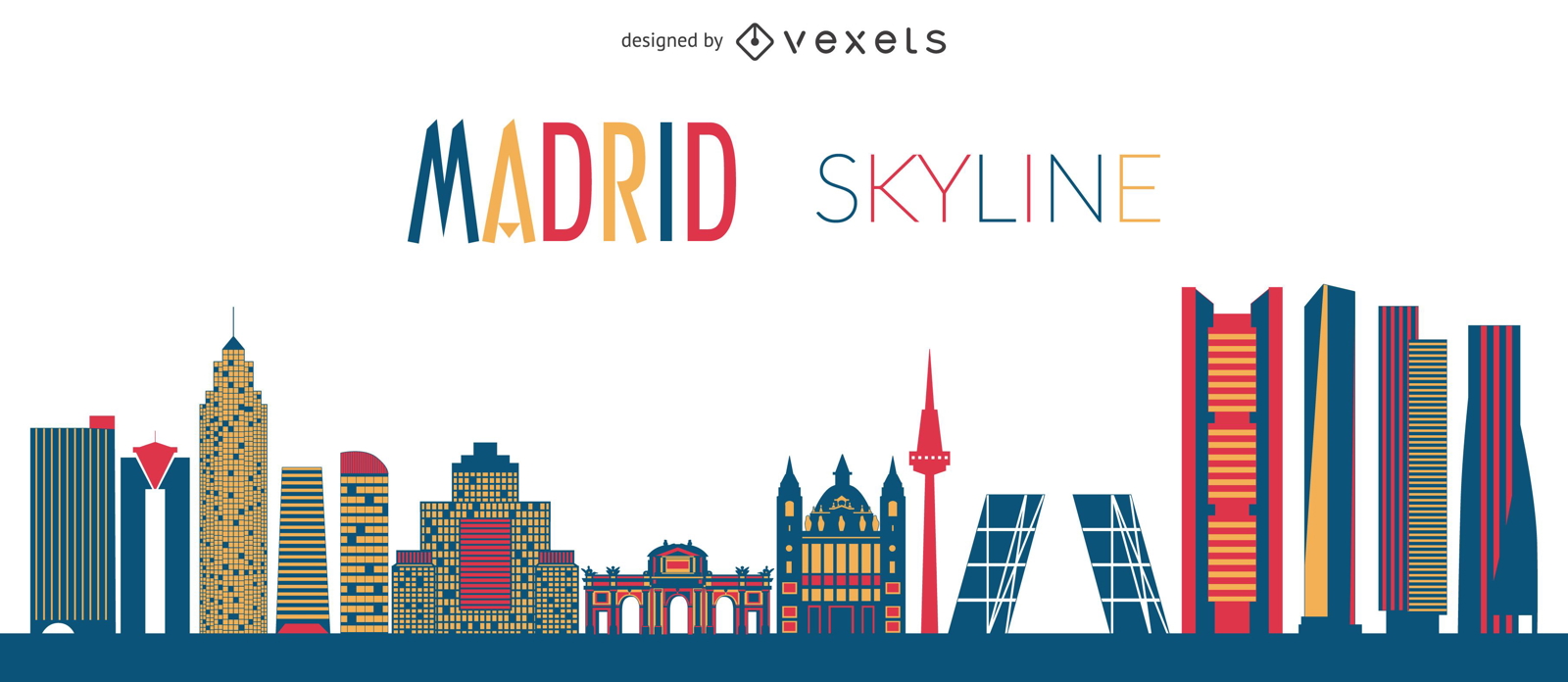 Flache Madrid Skyline Silhouette