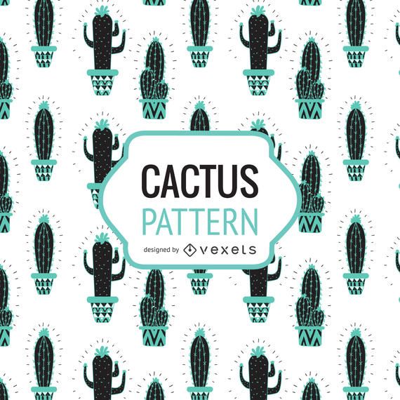 Hand drawn cactus pattern in tones of blue Hand drawn cactus pattern in tones of blue