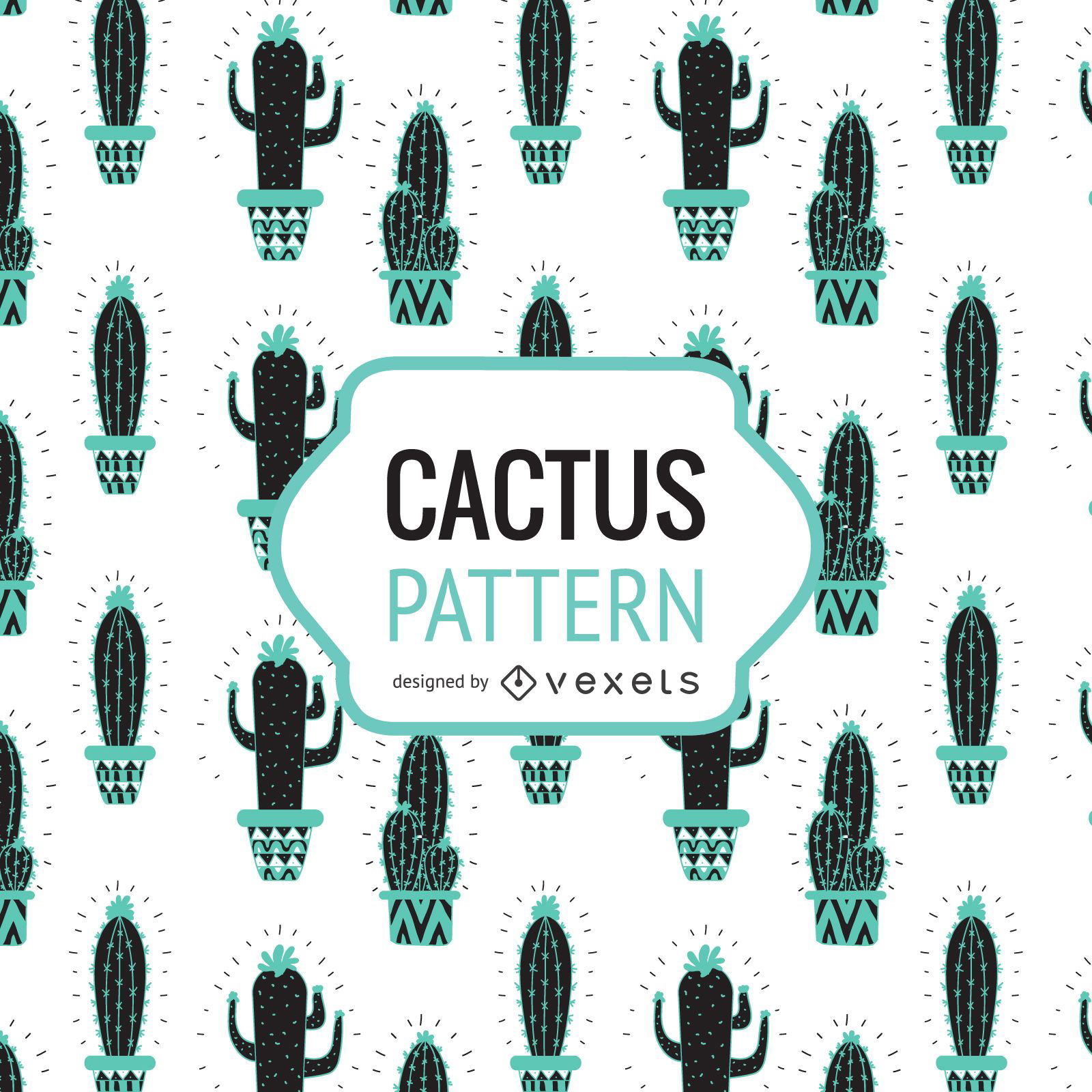 Patrón de cactus dibujado a mano en tonos de azul