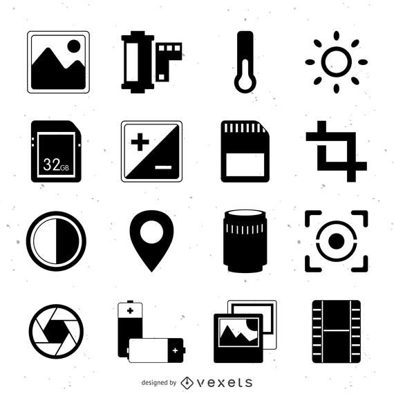 Coleção de ícones de fotografia plana Coleção de ícones de fotografia plana