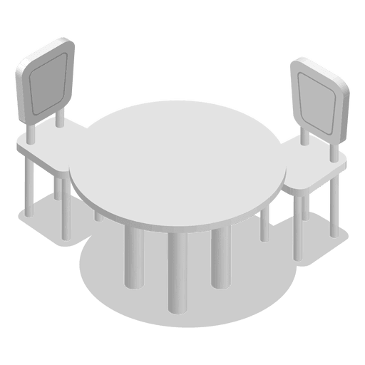 Mesa de casa isométrica con sillas. Diseño PNG