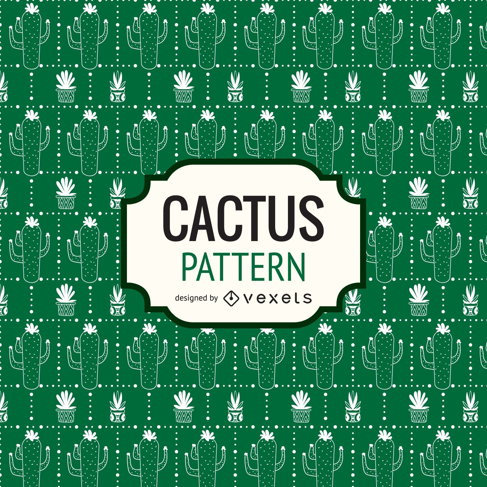Green hand drawn cactus pattern