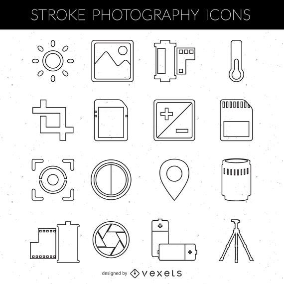 Colección de iconos de la fotografía de trazo Colección de iconos de la fotografía de trazo