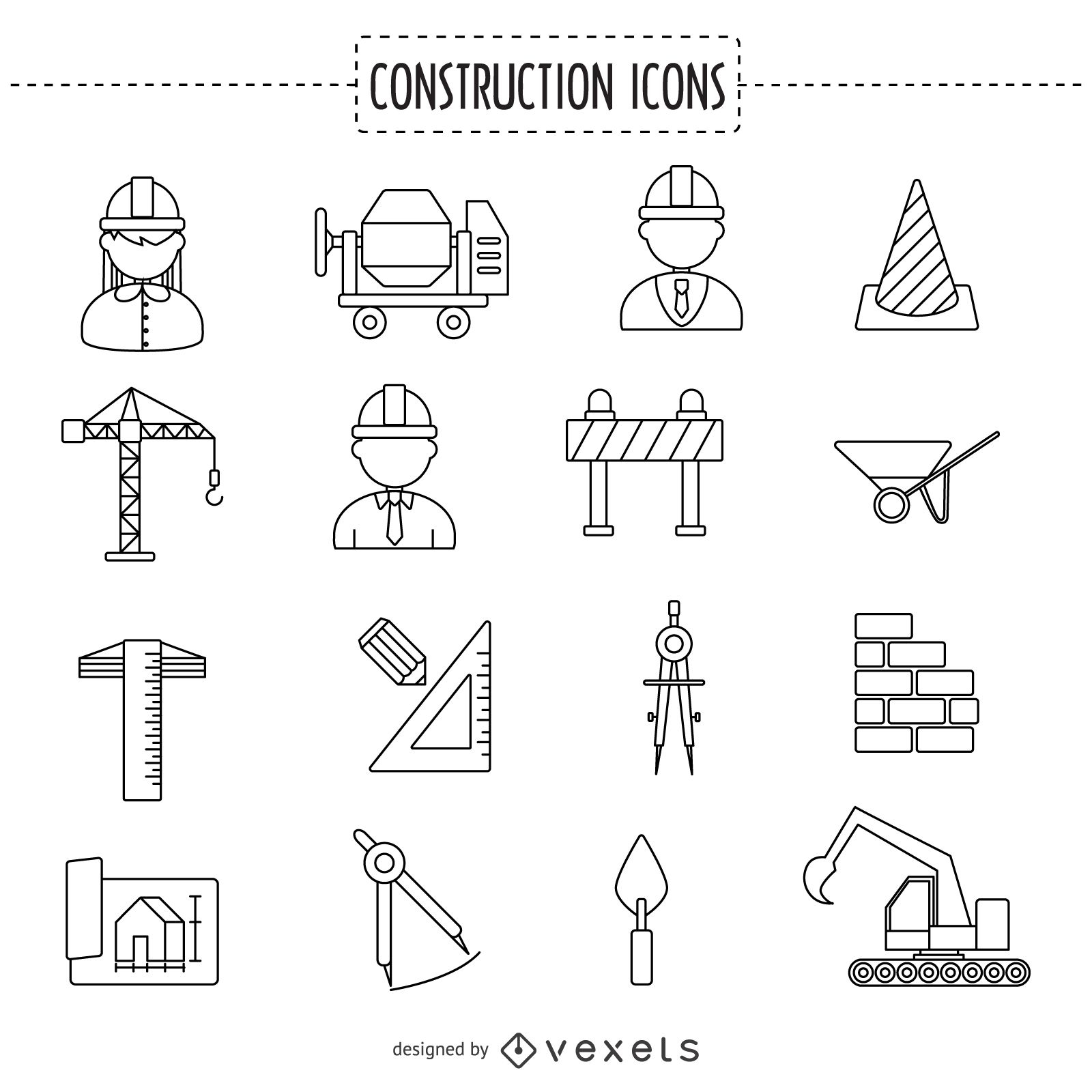Construction stoke icon collection