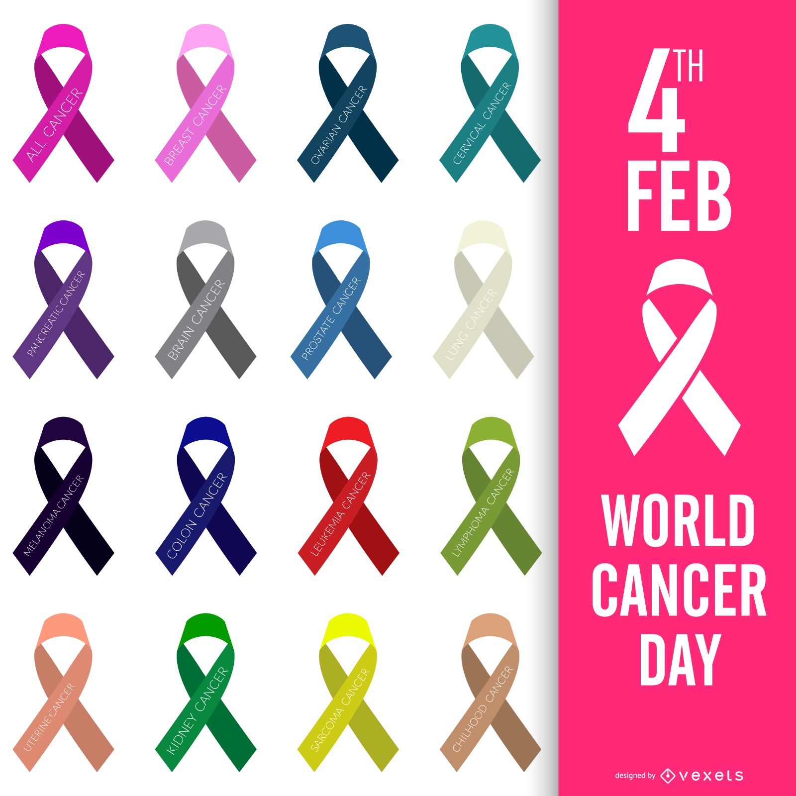 World Cancer Day flyer colored ribbons